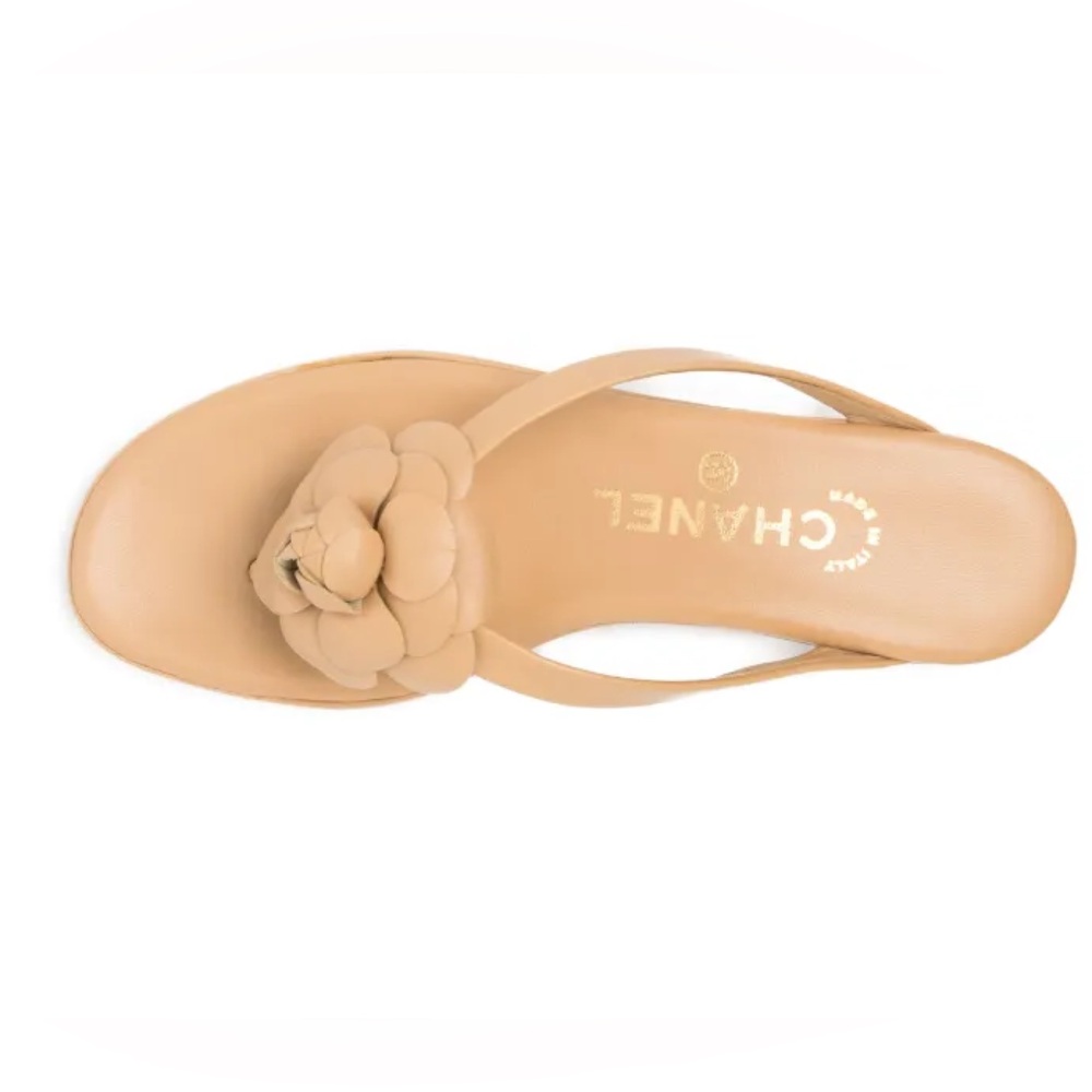 CHANEL Camellia flower Nude Floral Women's flip flop